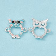 Alloy Connector Charms, Owl Links, with Rhinestones and Synthetic Turquoise, Silver, 18x17.5x3mm, Hole: 1.5mm(FIND-A024-04S)