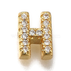 Rack Plating Brass Micro Pave Clear Cubic Zirconia Beads, Long-Lasting Plated, Cadmium Free & Lead Free, Real 18K Gold Plated, Letter H, 8x6x3mm, Hole: 0.8mm(KK-G500-30G-H)