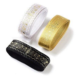 15 Yards 3 Colors Single Face Gold Stamping Polyester Satin Ribbon, Musical Note Pattern, for Party Decoration, Mixed Color, 1 inch(26mm), 5 yards/color(SRIB-XCP0001-22)