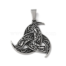 304 Stainless Steel Pendants, Triple Horn Charm, Antique Silver, 33x34.5x2mm, Hole: 9.5x5.5mm(STAS-D014-13AS)