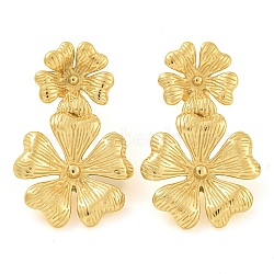 Ion Plating(IP) 304 Stainless Steel Stud Earrings for Women, Flower, Golden, 30x19mm(EJEW-S227-45G)