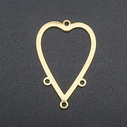 201 Stainless Steel Chandelier Components Links, 4 Loop Links, Laser Cut, Heart, Golden, 32x21.5x1mm, Hole: 1.6mm(STAS-R111-LA180)