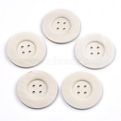 Large Natural Wood Buttons, 4-Hole, Wide Rim, Unfinished Wooden Button, Flat Round, PapayaWhip, 50~51x5mm, Hole: 4mm(WOOD-N006-86B-01)