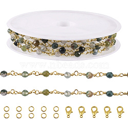 DIY Chain Bracelet Necklace Making Kit, Including Natural Moss Agate Beaded Chains, Alloy Clasps, Iron Jump Rings, Chain: 1m/set(DIY-TA0006-09B)