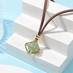 Crystal Holder Cage Necklaces, Brass Bar Connected Pouch Empty Stone Holder for Pendant Necklace Making, Faux Suede Cord Necklace, Golden, 32-1/8 inch(81.6cm)(NJEW-JN04586-01)