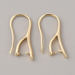 Brass Earring Hooks, Ear Wire for Half Drilled Beads, Real 14K Gold Plated, 19.5x11x2.5mm, Pin: 0.8mm(KK-WH0031-43G)