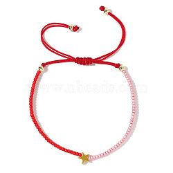 Adjustable Glass Seed & Ferrocholite Braided Bead Bracelets for Women, Star , Mixed Color(YG9459)