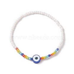Polymer Clay Evil Eye & Glass Seed Beaded Stretch Bracelet for Women, Colorful, Inner Diameter: 2-1/4 inch(5.75cm)(BJEW-JB08617)