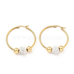 Crystal Rhinestone Beaded Hoop Earrings with 316 Stainless Steel Pins, PVD Vacuum Plating 201 Stainless Steel Jewelry for Women, Golden, 40x2mm, Pin: 0.6mm(EJEW-F285-34G)