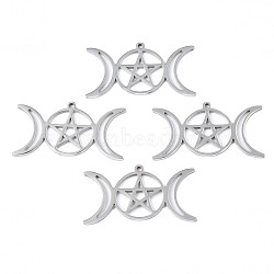 Non-Tarnish 201 Stainless Steel Pendants, Star & Moon, Stainless Steel Color, 19x35x1mm, Hole: 1.2mm(STAS-N098-042P)