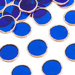 30Pcs Colored Glass Mosaic Tiles, with Rose Gold Brass Edge, for Mosaic Wall Art, Turkish Lamps, Flat Round, Marine Blue, 25~25.5x3mm(DIY-OC0009-45D)