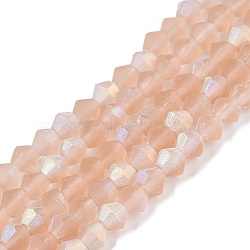 Imitate Austrian Crystal Bicone Frosted Glass Beads Strands, Grade AA, Faceted, Dark Salmon, 2.9~3.3x2.5mm, Hole: 0.7mm, about 145~150pcs/strand, 16.34~16.54 inch(41.5~42cm)(EGLA-A039-T2mm-MB12)