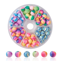 90Pcs 6 Colors Handmade Polymer Clay Beads, Round, Mixed Color, 8mm, Hole: 2mm, 15pcs/color(CLAY-YW0001-80)