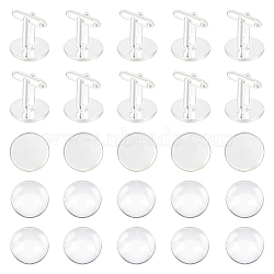 16Pcs Brass Cuff Button, Cufflink Findings for Apparel Accessories, with 16Pcs Glass Cabochons, Silver, Tray: 16mm, 27x18mm(KK-UN0001-71)