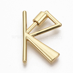 Brass Screw Carabiner Lock Charms, for Necklaces Making, Real 18K Gold Plated, Nickel Free, Letter.K, 30x20.5x2.5mm(KK-T046-001G-K-NF)