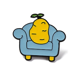 Funny Potato Sit on the Sofa Alloy Brooches, Enamel Pins, Light Sky Blue, 27x30mm(JEWB-I034-22A)