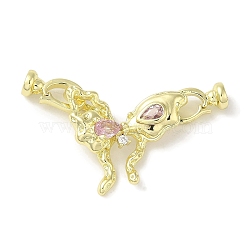 Brass Micro Pave Pink Cubic Zirconia Fold Over Clasps, Buterfly, Real 14K Gold Plated, 45mm, Butterfly: 25.5x25.5x7.5mm, Clasp: 13x7.5x5.5mm(KK-K371-12G)