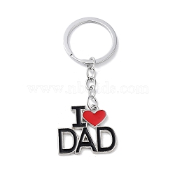 Father's Day Alloy Enamel Keychains, Word with Heart, Platinum, 8.8cm(KEYC-P020-A02)