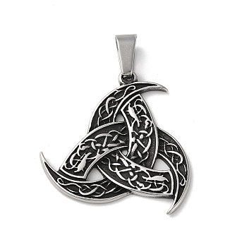 304 Stainless Steel Pendants, Triple Horn Charm, Antique Silver, 33x34.5x2mm, Hole: 9.5x5.5mm