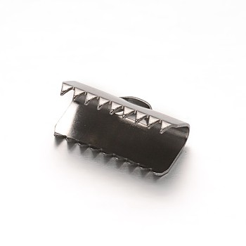 304 Stainless Steel Ribbon Crimp Ends, Rectangle, Stainless Steel Color, 7.5x13mm, Hole: 3x1mm
