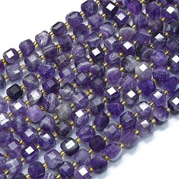 Natural Amethyst Beads Strands, with Seed Beads, Faceted Table Cut Cube, 8x8x8mm, Hole: 0.6mm, about 38pcs/strand, 15.35''(39cm)