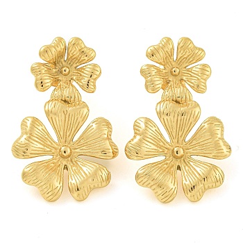 Ion Plating(IP) 304 Stainless Steel Stud Earrings for Women, Flower, Golden, 30x19mm