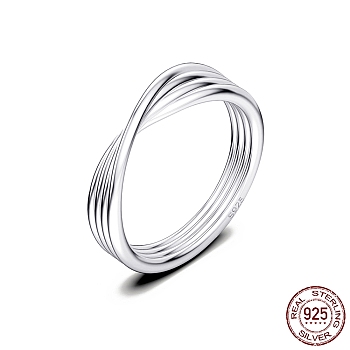 Rhodium Plated 925 Sterling Silver Criss Cross Finger Ring, with S925 Stamp, Real Platinum Plated, US Size 9(18.9mm)
