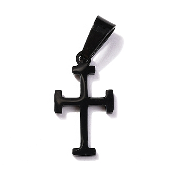 304 Stainless Steel Pendants, for Jewelry Making, Cross, Electrophoresis Black, 19.5x11x1.2mm, Hole: 3x6mm