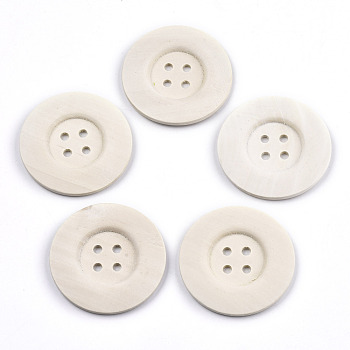 Large Natural Wood Buttons, 4-Hole, Wide Rim, Unfinished Wooden Button, Flat Round, PapayaWhip, 50~51x5mm, Hole: 4mm