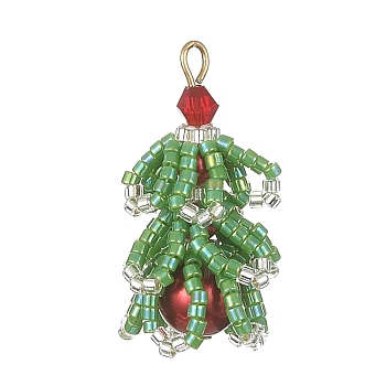 MIYUKI Delica Beaded Pendents, with Glass Beads and 304 Stainless Steel Findings, Christmas Tree Charms, Medium Sea Green, 28x21x11mm, Hole: 1.8mm
