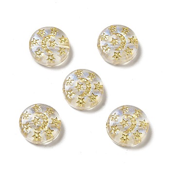 Plating Acrylic Beads, Golden Metal Enlaced, Flat Round with Star & Moon, Gold, 5x12.5mm, Hole: 1.5mm