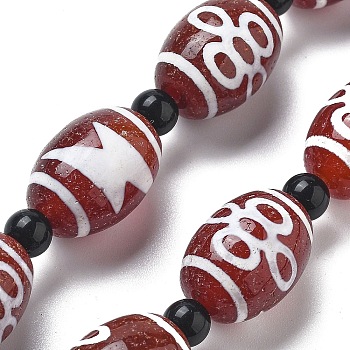 Tibetan Style dZi Beads Strands, Natural Agate(Dyed & Heated) Beads, Rice, Red, Lighting & 5-Eye Pattern, 18x13mm, Hole: 1.5mm, about 15pcs/strand, 13.78''(35cm)