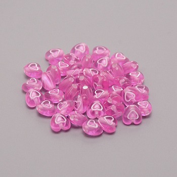 Transparent Acrylic Beads, with Enamel, Heart, Hot Pink, 6.5x6.5x4.5mm, Hole: 1mm, 100pcs/bag
