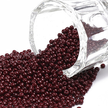 11/0 Grade A Round Glass Seed Beads, Baking Paint, Dark Red, 2.3x1.5mm, Hole: 1mm, about 48500pcs/pound