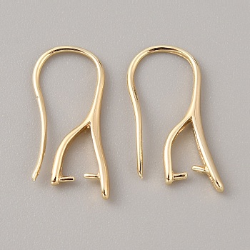 Brass Earring Hooks, Ear Wire for Half Drilled Beads, Real 14K Gold Plated, 19.5x11x2.5mm, Pin: 0.8mm
