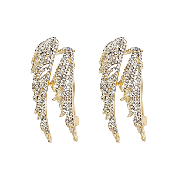 2PCS Crystal Rhinestone Wing Lapel Pin, Alloy Exquisite Brooch for Women, Golden, 22x50x8.3mm, Pin: 0.7mm