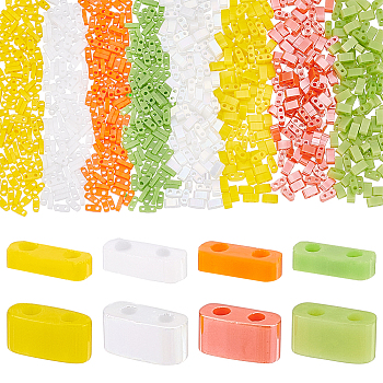 HOBBIESAY 800Pcs 8 Colors Opaque Glass Seed Beads, 2-Hole, Rectangle, Mixed Color, 4.5~5x2x1~1.5mm, Hole: 0.5~0.8mm, 100Pcs/color