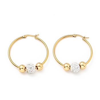 Crystal Rhinestone Beaded Hoop Earrings with 316 Stainless Steel Pins, Vacuum Plating 201 Stainless Steel Jewelry for Women, Golden, 40x2mm, Pin: 0.6mm