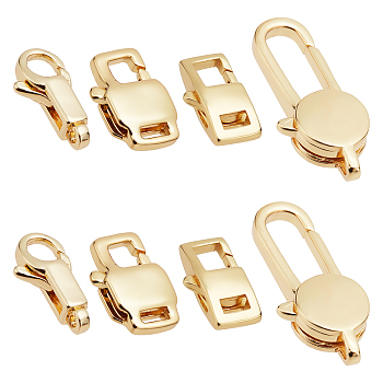 SUPERFINDINGS 8Pcs 4 Styles Brass Lobster Claw Clasps, Real 18K Gold Plated, 11~25x5~10x3~4mm, 2pcs/style