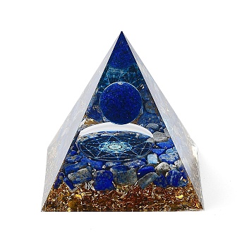 Orgonite Pyramid Resin Energy Generators, Reiki Natural Lapis Lazuli Chips Inside for Home Office Desk Decoration, 59.5x59.5x59.5mm