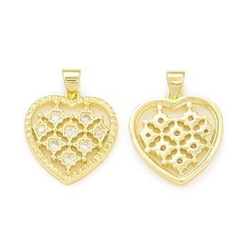 Rack Plating Brass Micro Pave Cubic Zirconia Pendants, Cadmium Free & Lead Free, Long-Lasting Plated, Heart Charm, Real 18K Gold Plated, 20x18x2.5mm, Hole: 4x3.5mm