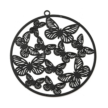 Spray Printed 430 Stainless Steel Pendants, Etched Metal Embellishments, Black, Flat Round, 46.5x44x0.3mm, Hole: 2mm
