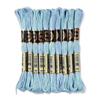10 Skeins 6-Ply Polyester Embroidery Floss, Cross Stitch Threads, Segment Dyed, Light Sky Blue, 0.5mm, about 8.75 Yards(8m)/skein