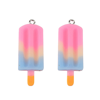 Rainbow Resin Pendants, with Platinum Tone Iron Loop, Ice Cream, Pearl Pink, 41.5x14.5x5.5mm, Hole: 2mm