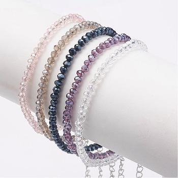 Faceted Glass Bead Anklets, with Brass Clasps, Alloy Pendants and Iron Extend Chain, Platinum, Mixed Color, 230x4mm