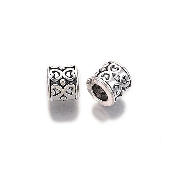 Tibetan Style Alloy European Beads, Large Hole Beads, Cadmium Free & Lead Free, Column with Butterfly Pattern, Antique Silver, 8x8mm, Hole: 4mm, about 610pcs/1000g