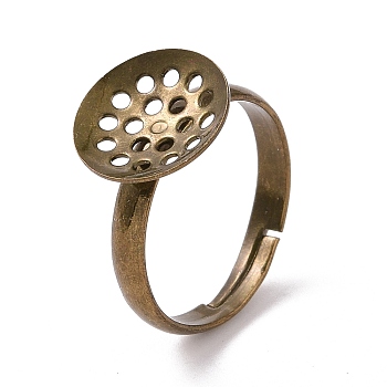 DIY Antique Bronze Adjustable Brass Sieve Ring Bases, Lead Free, Cadmium Free and Nickel Free, Size: Ring: 17mm inner diameter, Tray: 12mm in diamete