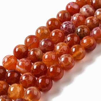 Natural Fire Crackle Agate Beads Strands, Dyed & Heated, Round, 10mm, Hole: 1mm, about 40pcs/strand, 15.75 inch