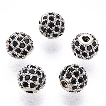 Rack Plating Brass Cubic Zirconia Beads, Long-Lasting Plated, Round, Platinum, 6x6mm, Hole: 1.5mm