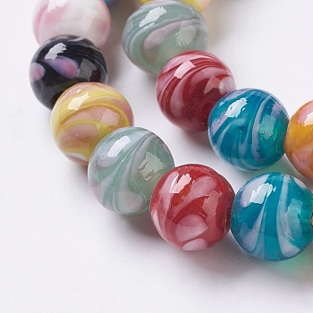 Handmade Lampwork Beads Strands, Round, Mixed Color, 10mm, Hole: 2mm, about 40pcs/strand, 15.7 inch(40cm)